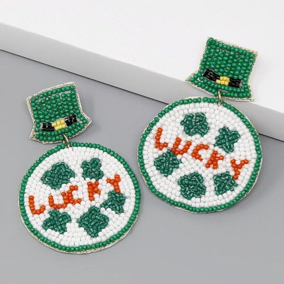 NEW SET OF 2 PAIRS St Patrick's Day Seed Beaded Holiday Celebration Earrings - Picture 3 of 3